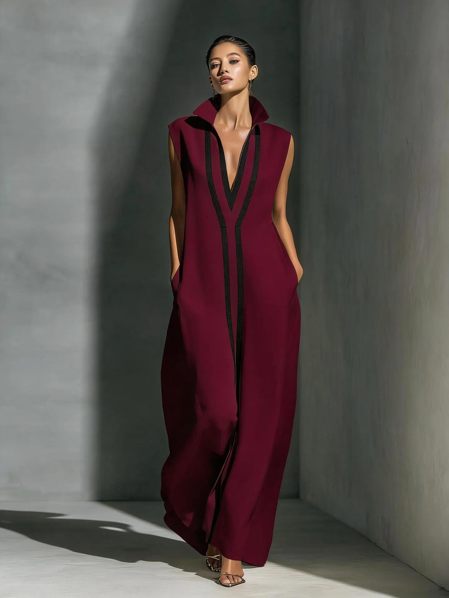 Sexy V-Neck Color Block Casual Maxi Dress