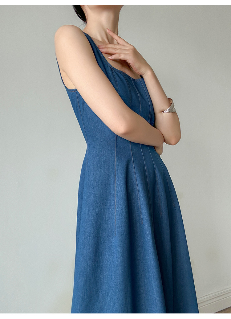 Vestido Maxi Azul com Decote Quadrado Elegante para Mulheres 2026 Verão, Vestido Longo Flare de Cintura Alta com Bolsos, Vestidos Casuais para Trabalho que Afinam para Praia Vacati