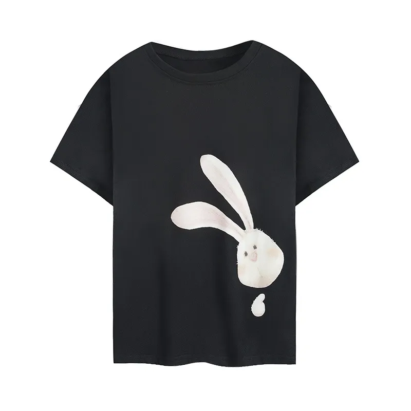 Blusas casuais femininas de impressão adorável de coelho, estilo coreano, feitas na China