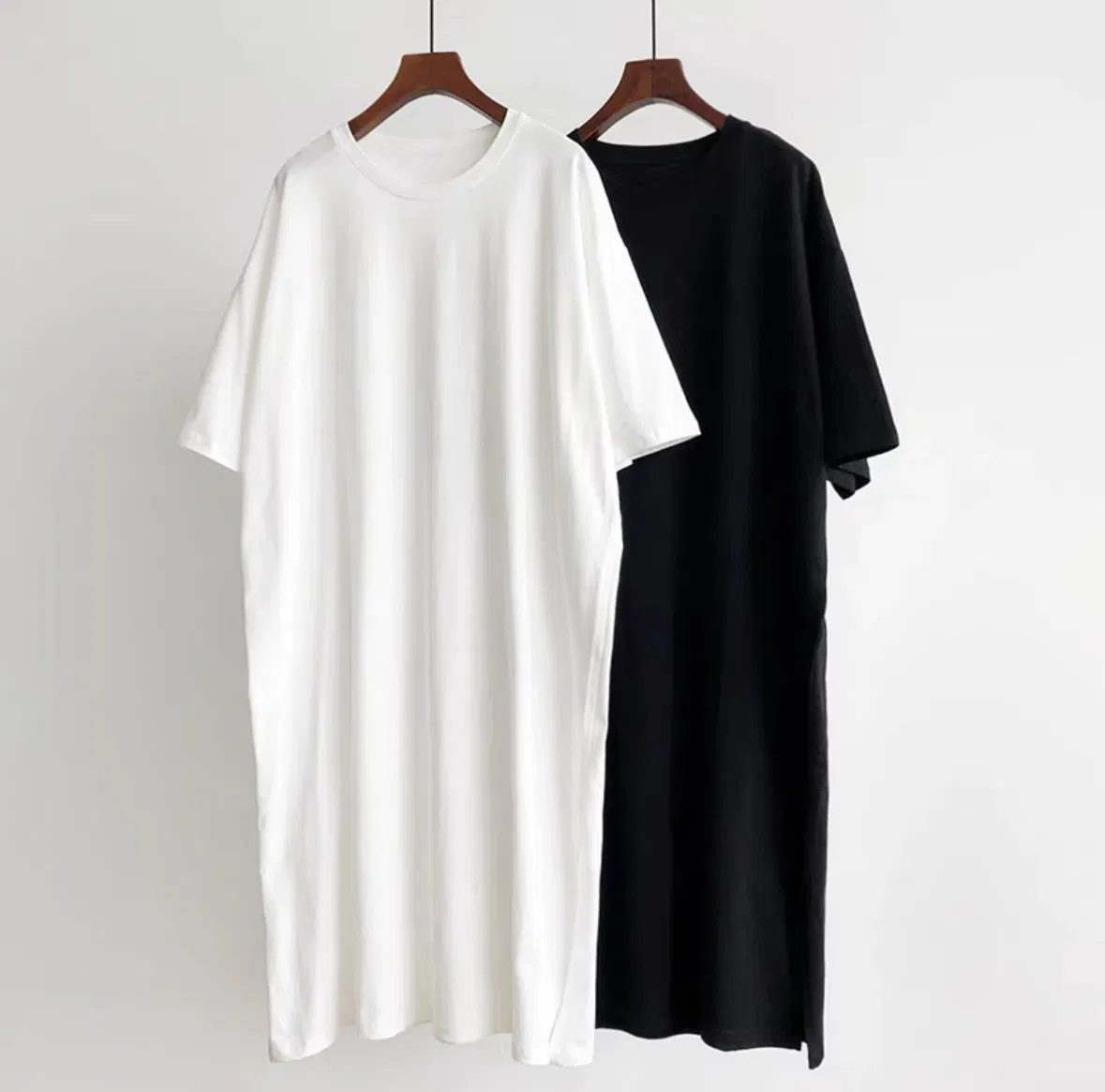 Vestido T-Shirt Casual de Cor Sólida com Mangas Curtas Vestido de Verão Fino Longo