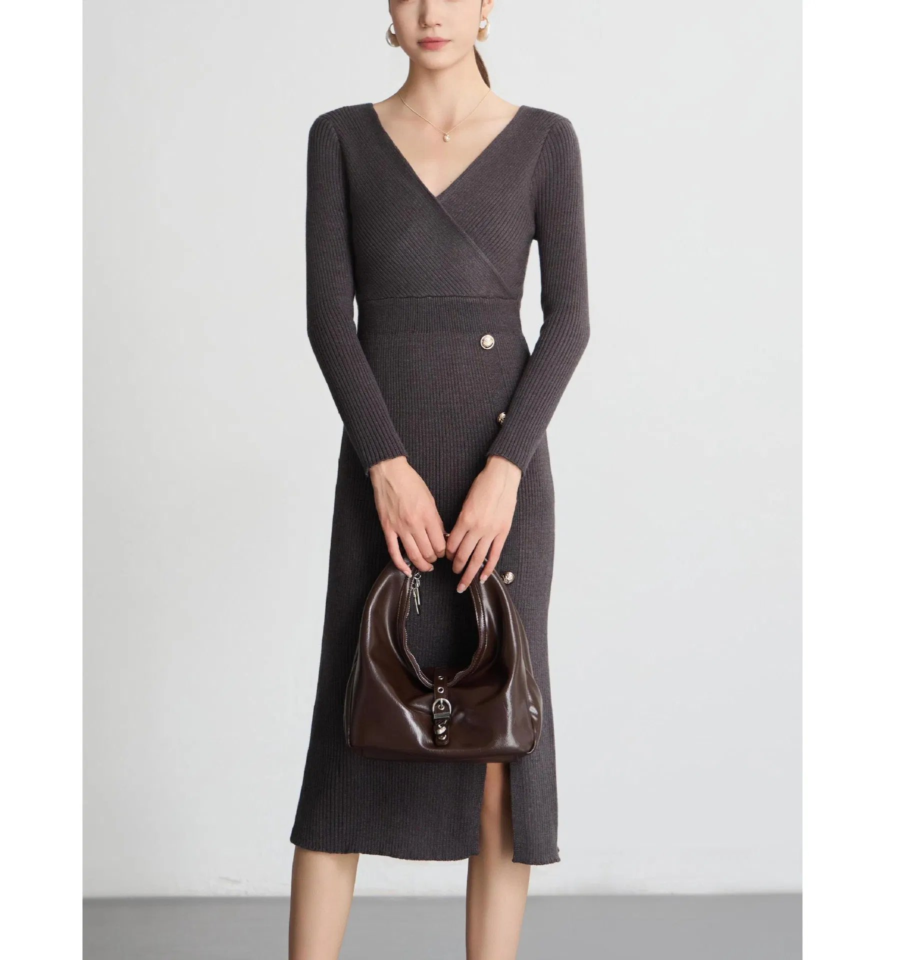 2025 Vestido de Malha Casual Feminino Midi