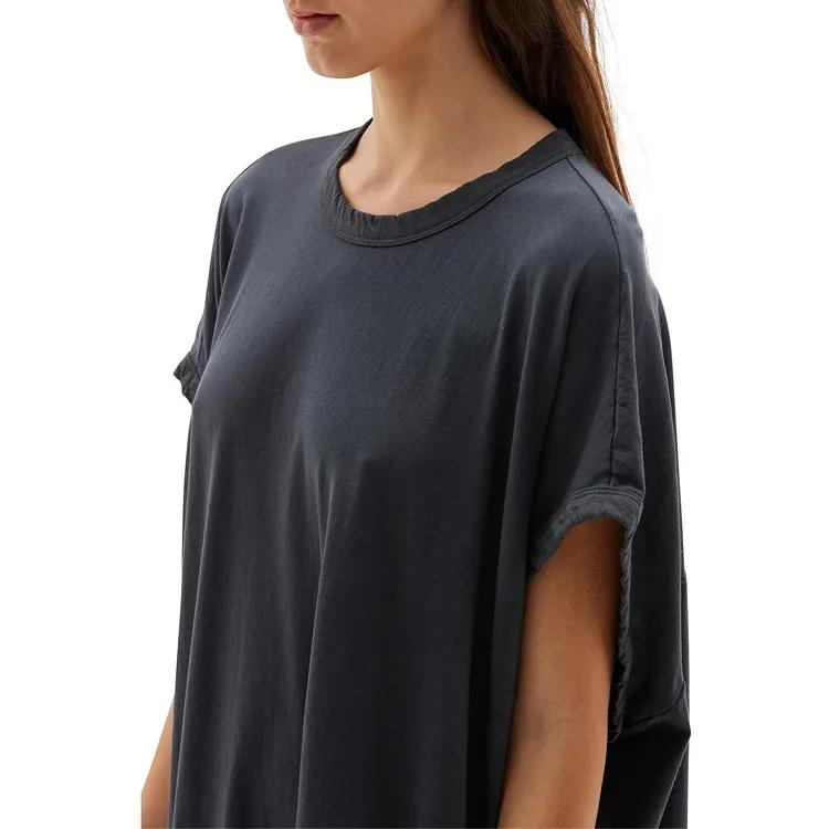 Vestido curto casual elegante para mulheres, vestido de camiseta solto em tamanho grande, feito de algodão de bambu preto para o verão