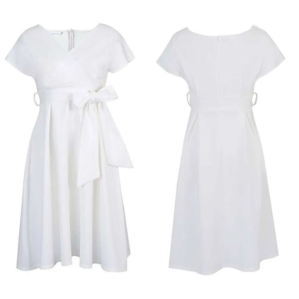 Último Design Laço Bandagem Elegante Vestidos Casuais Vestido de Escritório para Mulheres Vestido Formal de Trabalho Cintura Alta A-Line Vestidos de Noite