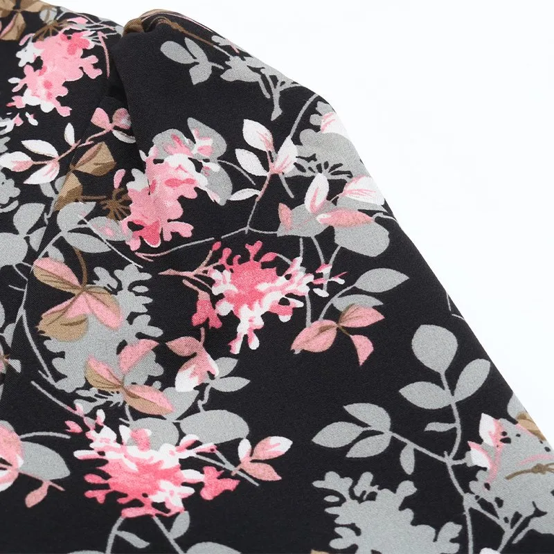 Vestido Floral Impresso de Manga Longa para Mulheres