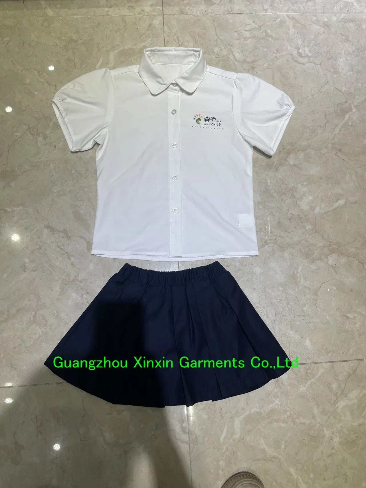 Vestidos de Uniforme Escolar para Meninas com Manga Curta, Botão Frontal, Casual, Vestido A-Line (U2521)