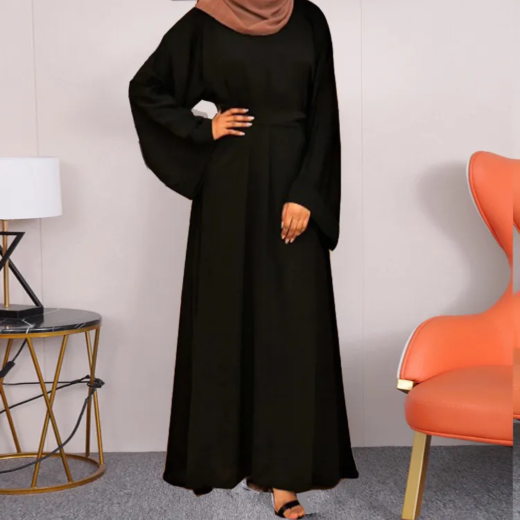 Vestido de manga longa de algodão casual de inverno para mulheres, com decote redondo e estilo solto