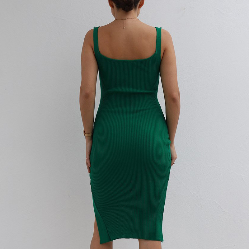Vestido Longo de Malha Sem Mangas com Decote em V Casual de Verão para Mulheres com Fenda