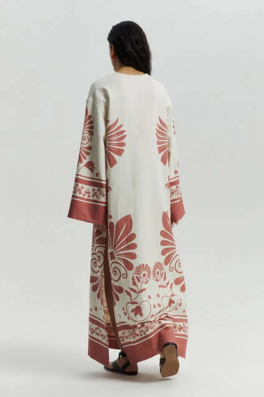 Vestido longo solto de linho floral clássico de alta qualidade para mulheres com uso casual