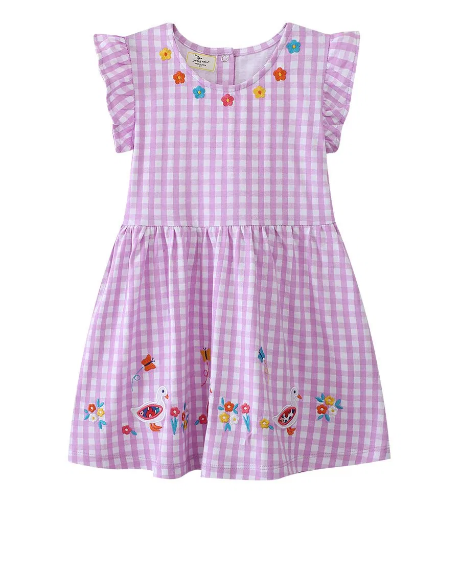 Novo Vestido Casual Europeu e Americano para Meninas para o Verão Vestuário Estiloso com Gola Redonda e Mangas Curtas Vestido de Princesa