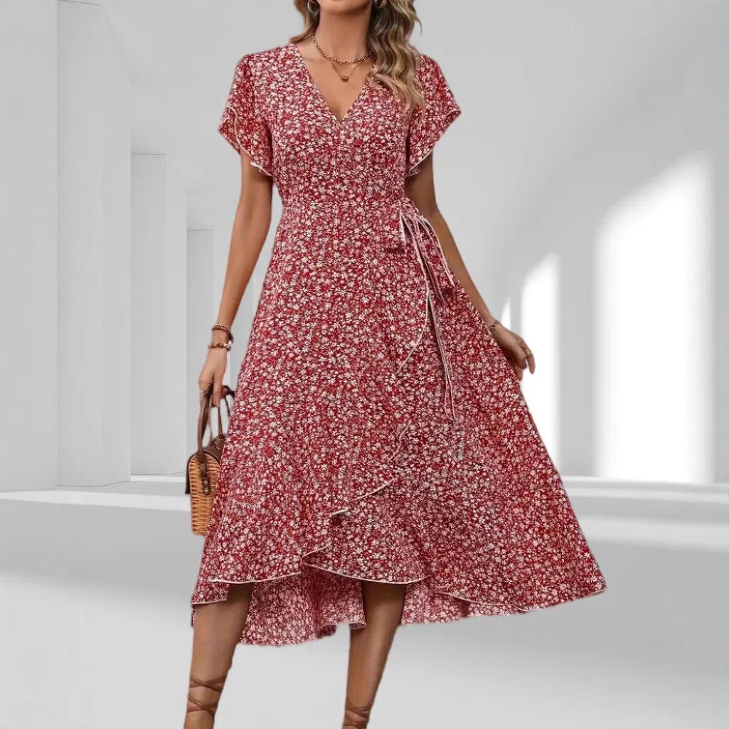 Saia de Flor, Manga Curta, Saia Longa, Vestido Casual, Moda Solta Floral, Verão Feminino, Estilo Gentil, Atacado