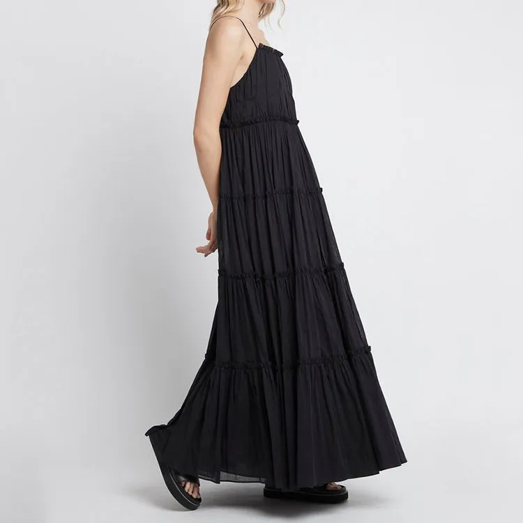 Vestido longo casual de praia feminino, solto, em camadas, com comprimento até o chão, estilo A-line, personalizado para o verão