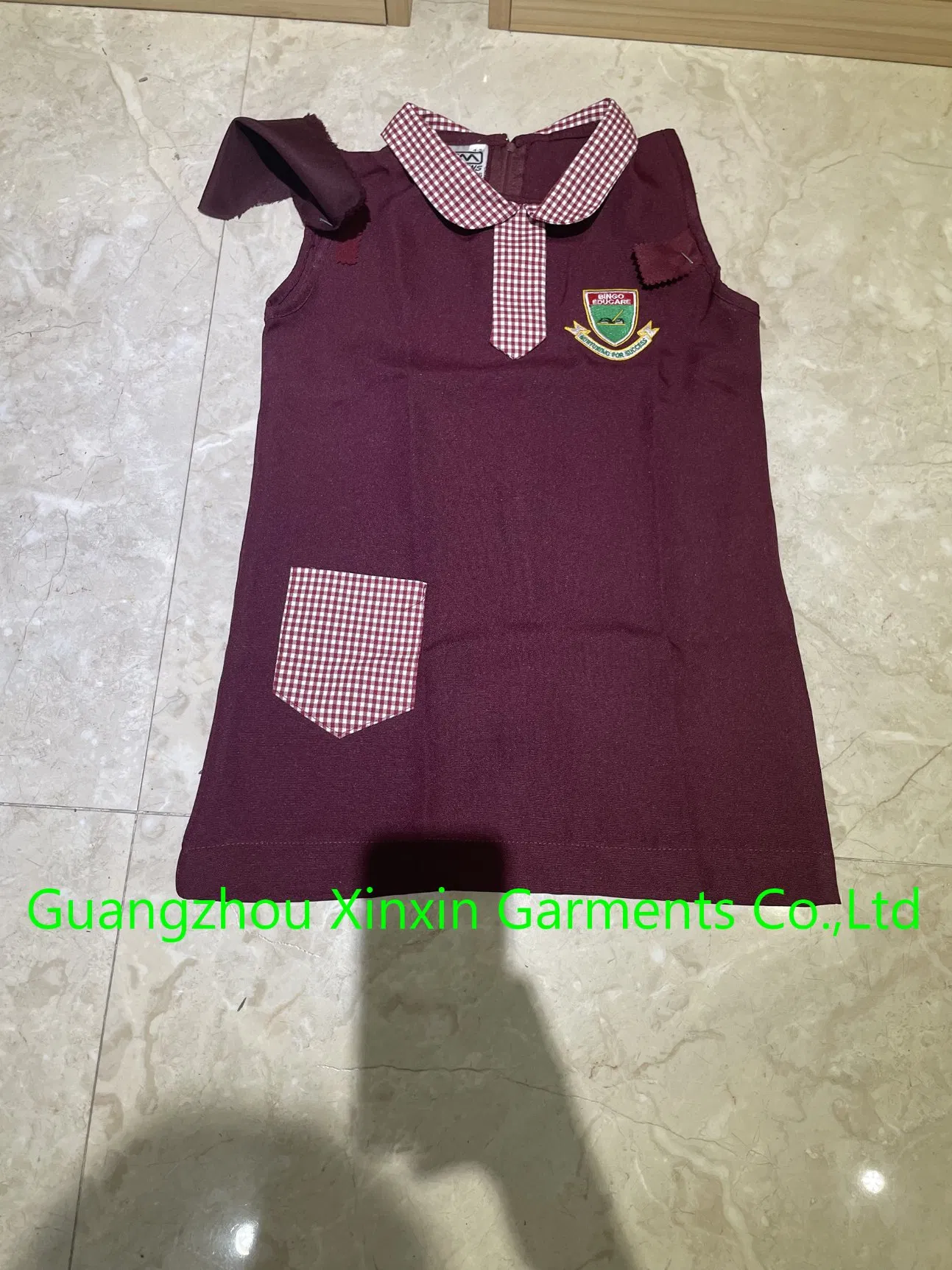 Vestidos de Uniforme Escolar para Meninas com Manga Curta, Botão Frontal, Casual, Vestido A-Line (U2521)