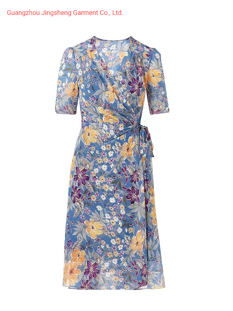 Vestidos de Verão de Moda Atacado para Mulheres, Vestidos de Praia Boho de Seda, Roupas de Festa Casuais com Decote em V, Vestido de Festa