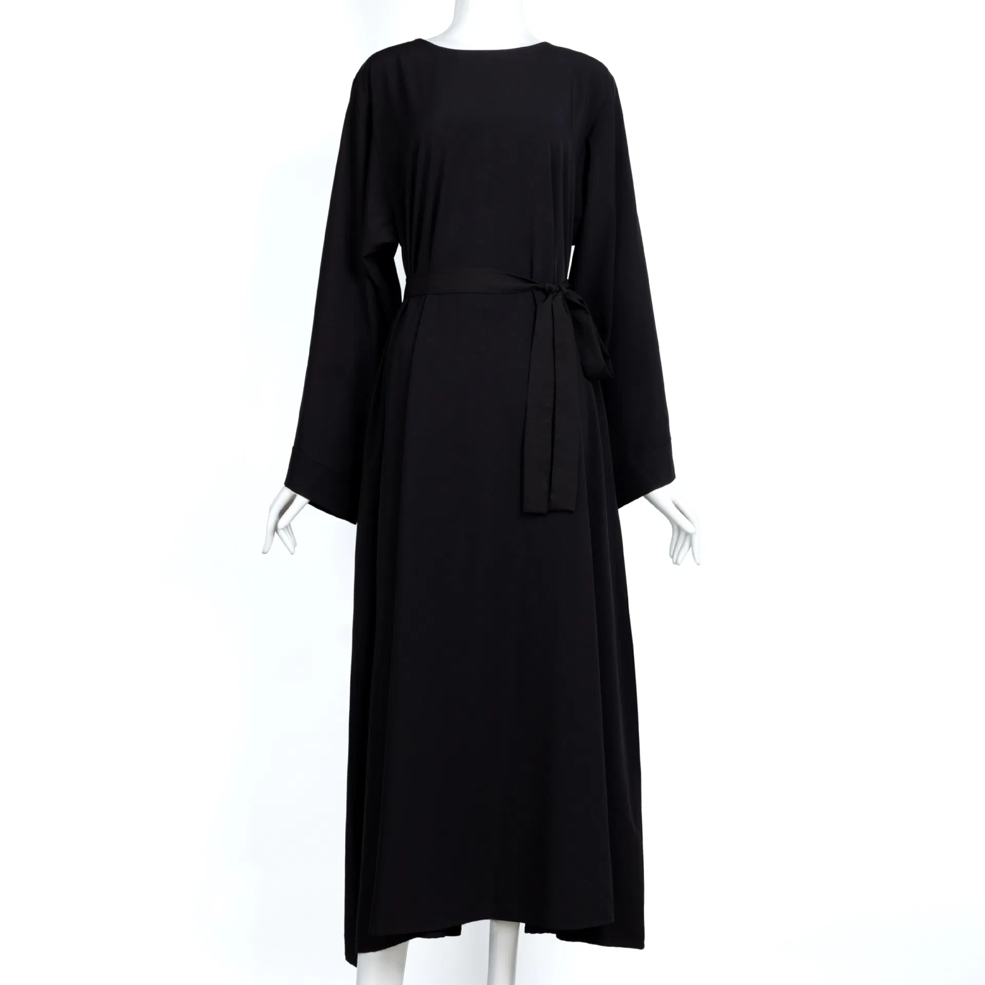 Vestido de manga longa de algodão casual de inverno para mulheres, com decote redondo e estilo solto