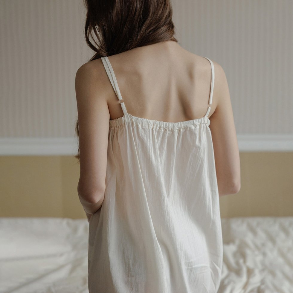 Vestido Longo Casual de Algodão com Renda em Cor Sólida para Mulheres