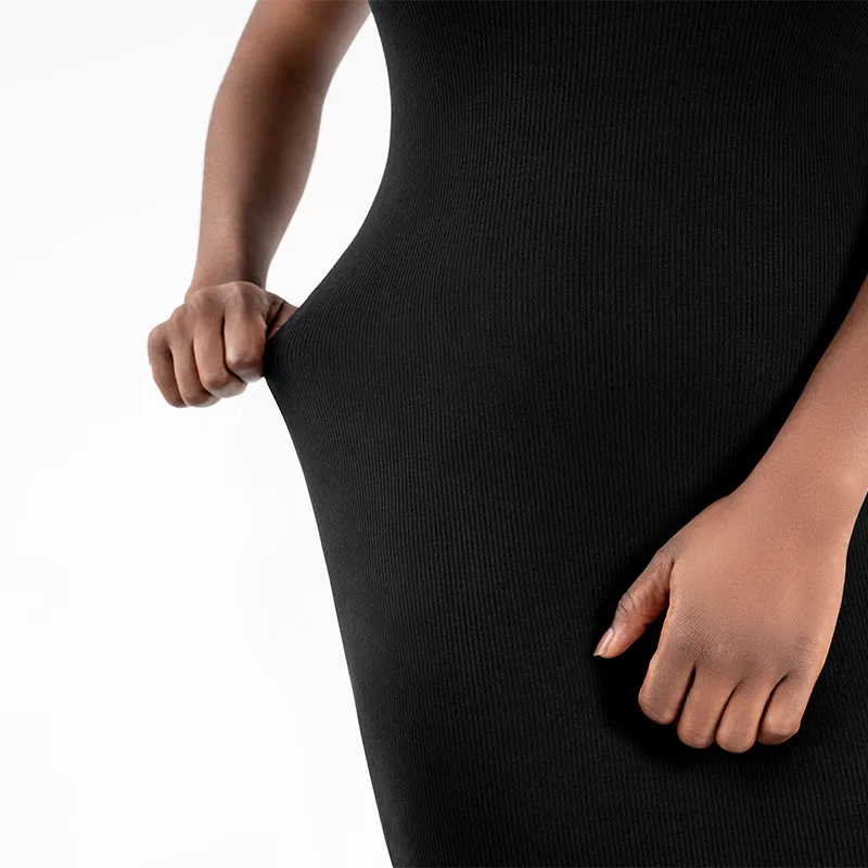Vestido Maxi Casual Sem Mangas em Malha Ribana para Mulheres