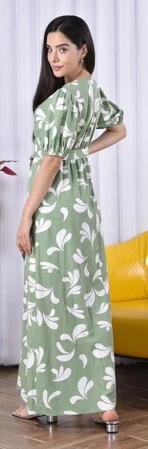 Vestido Longo Solto Linho Casual Boêmio Floral Com Cinto Grande Flare
