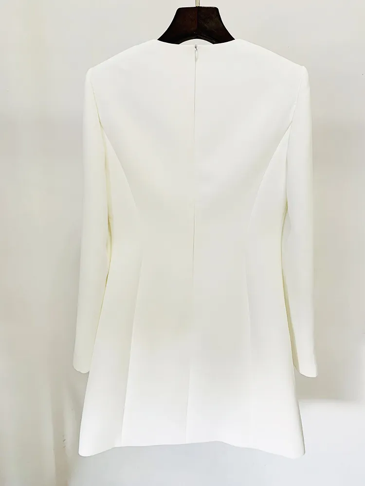 Vestido Casual de Manga Longa com Gola Redonda e Cinto de Fita Fashionável