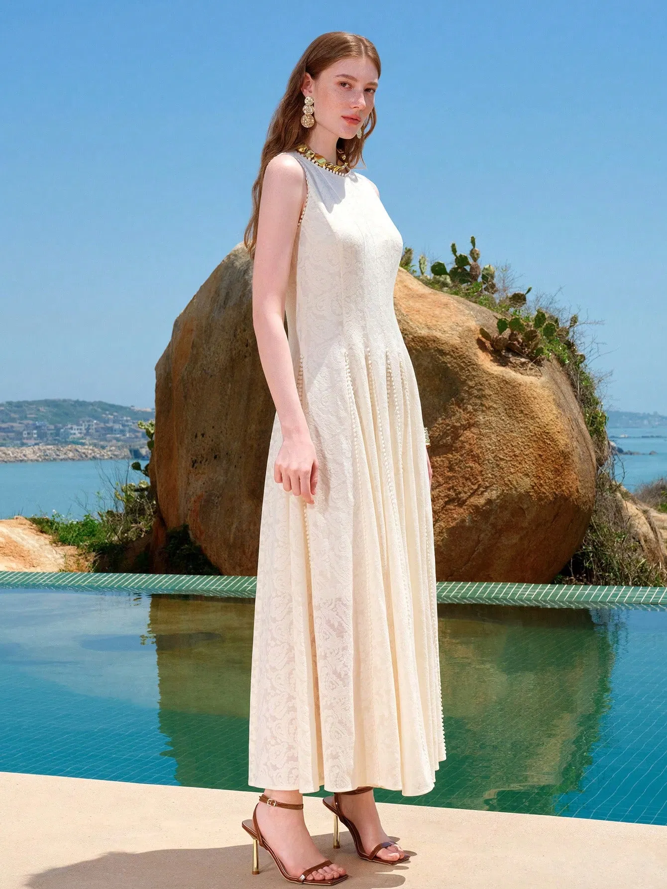 Vestido Casual Sem Mangas Simples Moderno com Confortável Mistura de Algodão