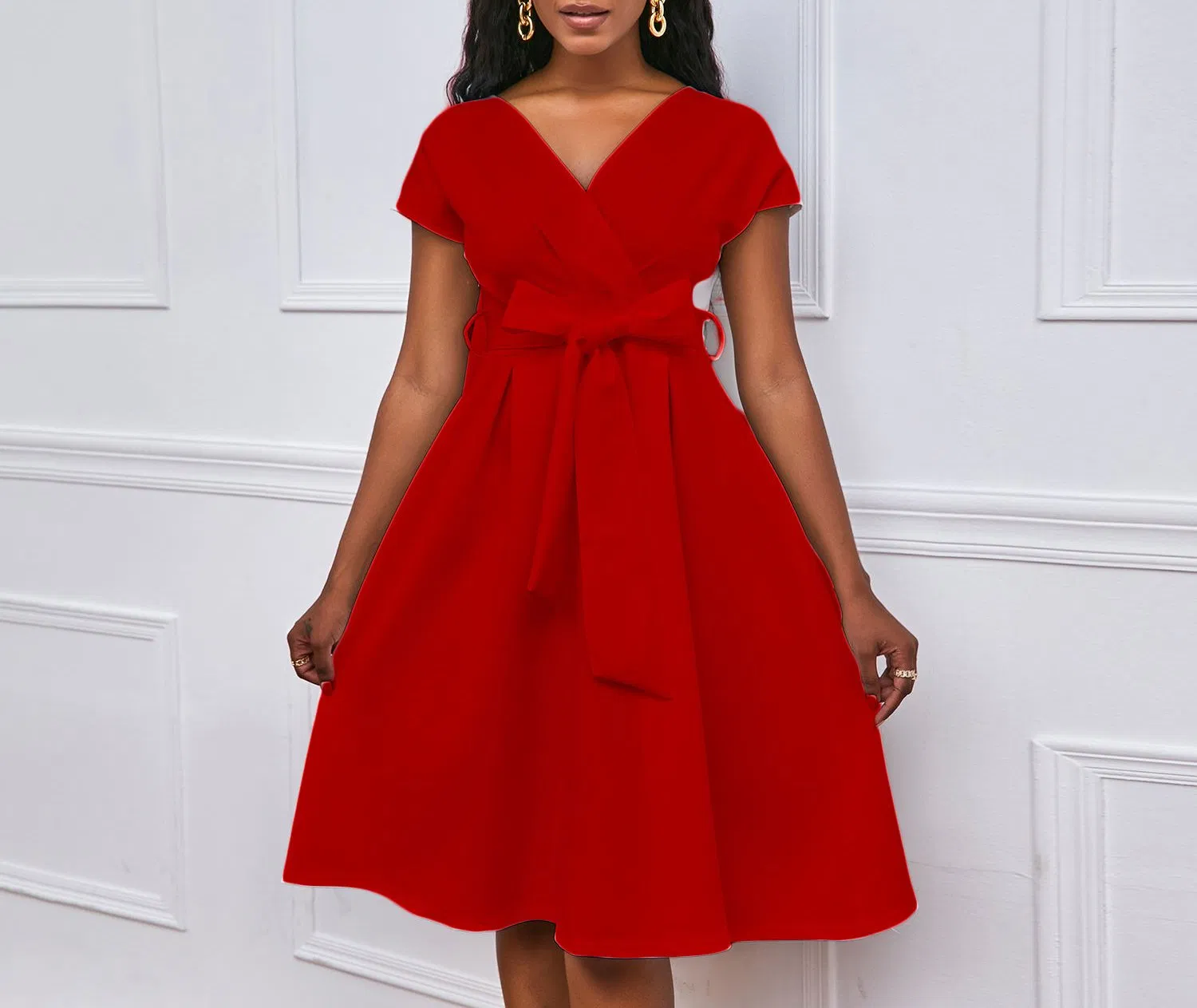 Último Design Laço Bandagem Elegante Vestidos Casuais Vestido de Escritório para Mulheres Vestido Formal de Trabalho Cintura Alta A-Line Vestidos de Noite