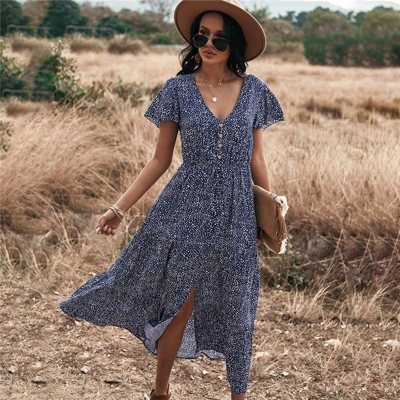 Fabricante de Roupas Personalizadas Vestido Casual Branco de Verão com Decote em V, Cordão, Botões, Estampa de Pontos e Rendas para Mulheres