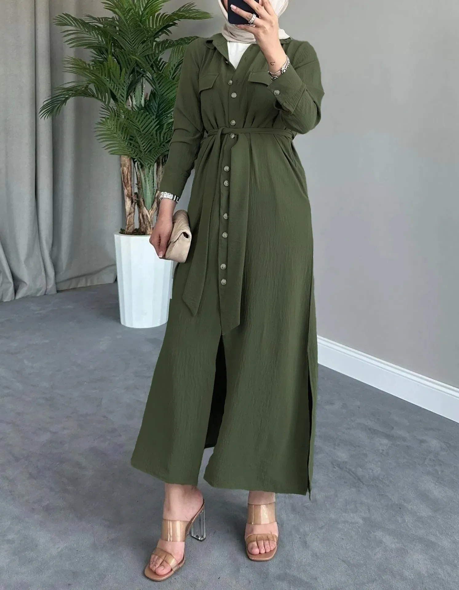 Vestido de Cardigã de Manga Longa Casual e Elegante para Mulheres Muçulmanas do Oriente Médio