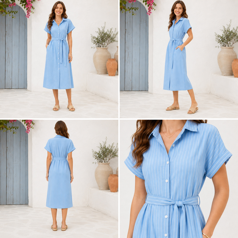 Vestido Casual de Verão Feminino Personalizado de Fábrica, Vestido Solto com Decote em V para Viagens Diárias e Lojas Online