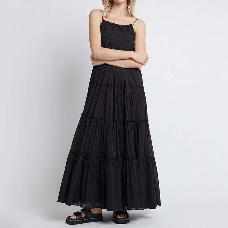 Vestido longo casual de praia feminino, solto, em camadas, com comprimento até o chão, estilo A-line, personalizado para o verão
