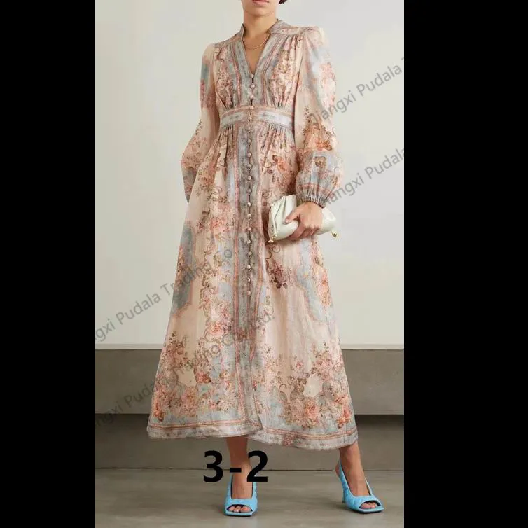 Vestido Feminino Estampado com Botões, Manga Longa, Vestido Casual tipo Camisa