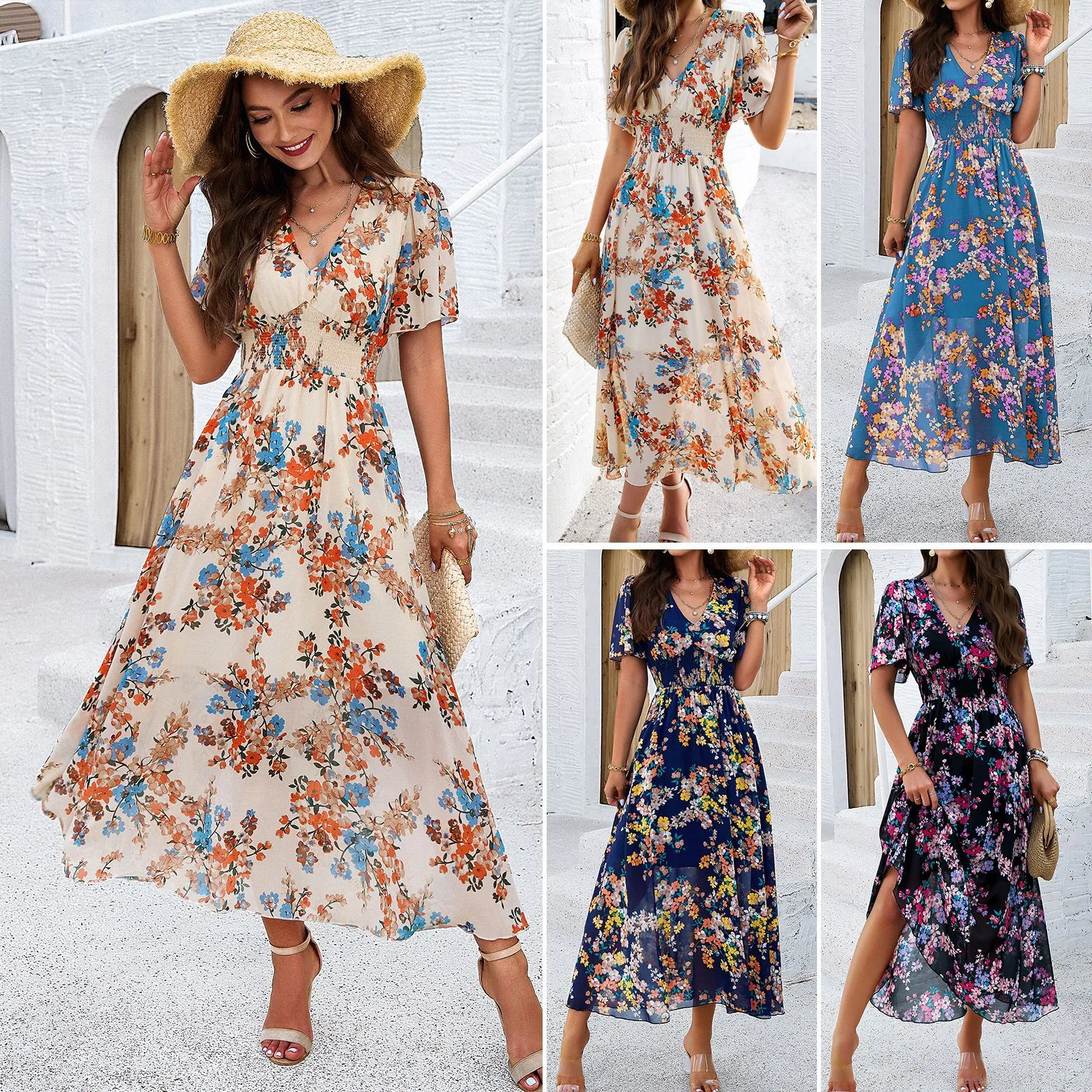Vestido Floral com Decote em V para Mulheres