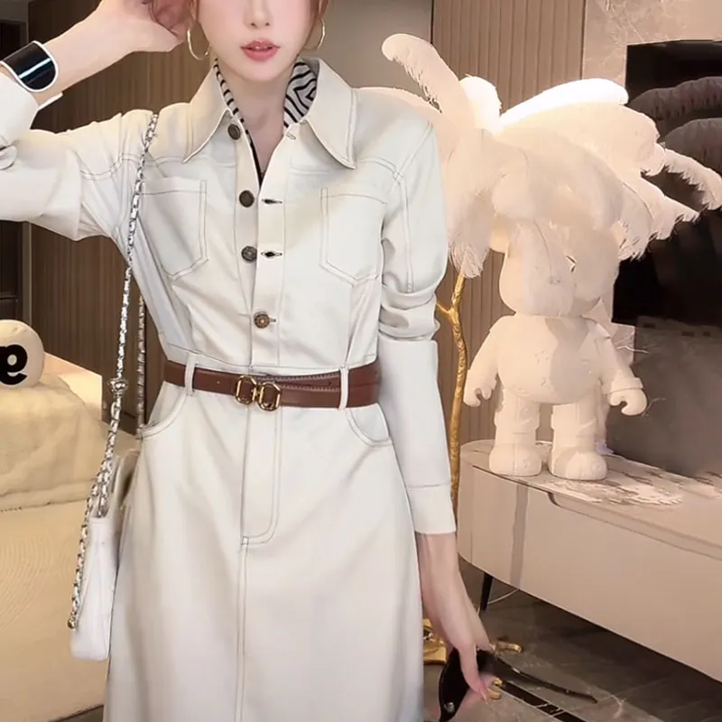 Novo Estilo Roupas de Trabalho Estilo Casual Blusa de Jeans Vestido