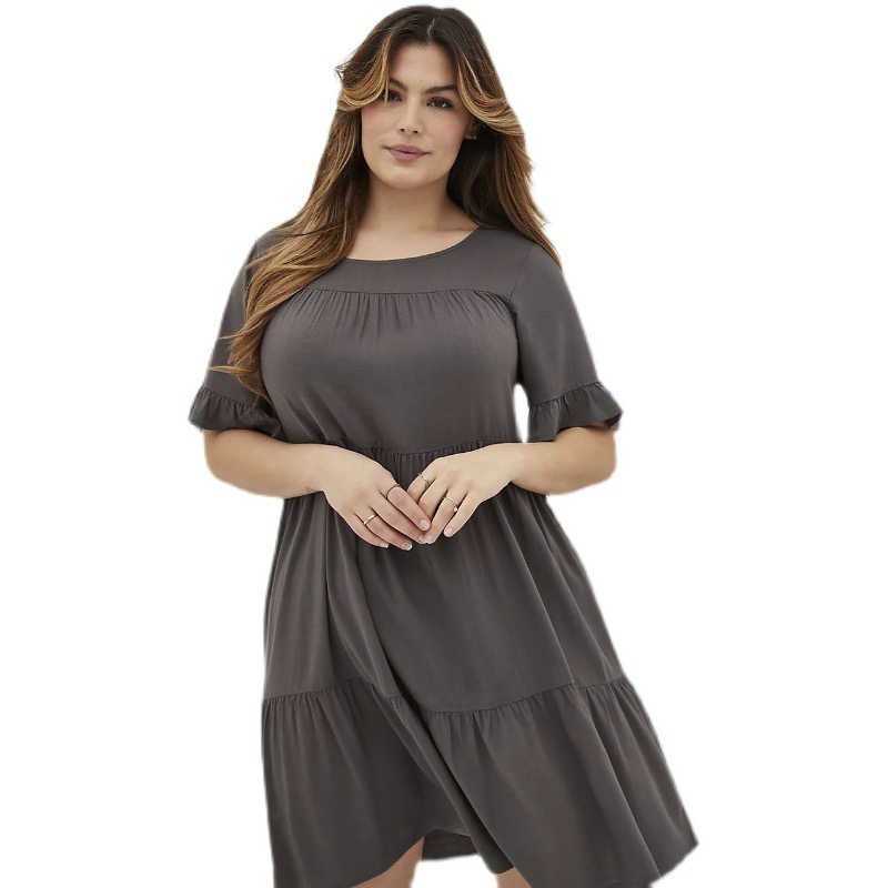 Vestido de Verão Feminino Solto Casual Tricotado A-Line com Manga Curta Stretchy