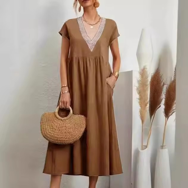 Vestido Casual Feminino de Alta Qualidade, Cor Sólida, Sem Mangas, Algodão e Linho, Solto, Vestido Midi, Venda Barata, Roupas Femininas