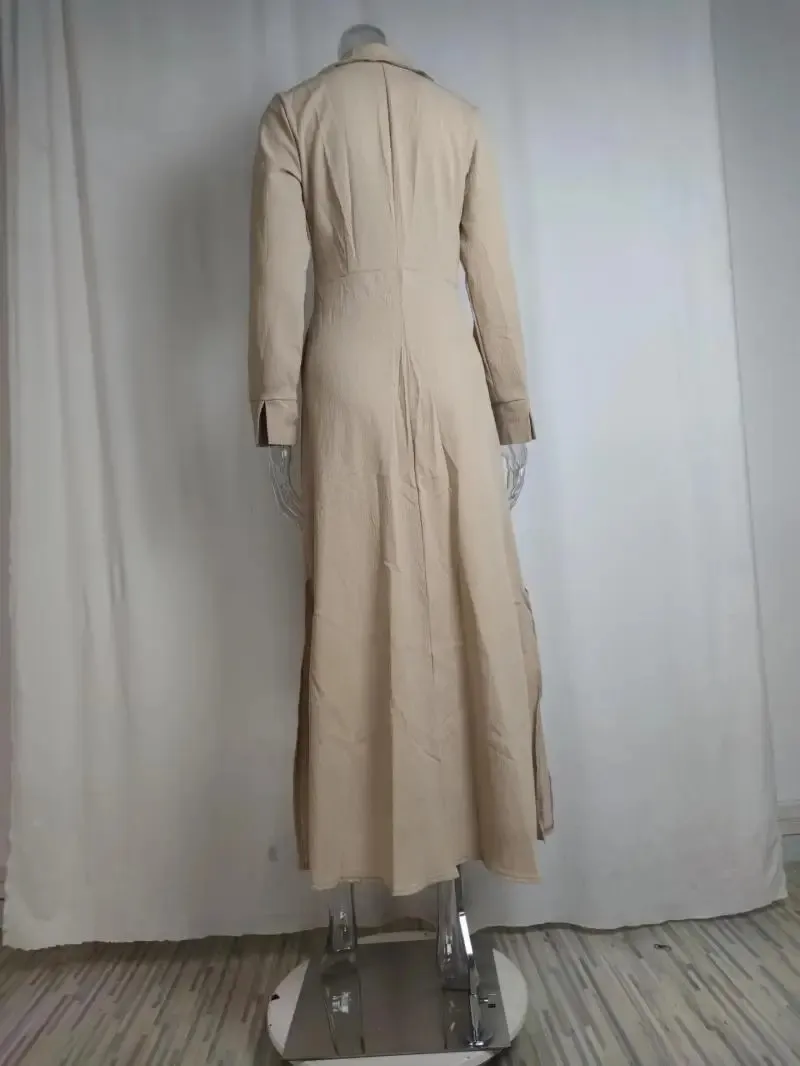 Vestido Feminino Elegante Manga Longa Lazer Cor Sólida Decote em V Sexy