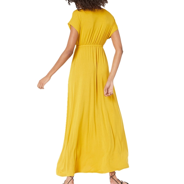 Vestido Maxi com Cintura Feminino (Disponível em Tamanho Plus) Vestido Casual Estampado Feminino Manga Curta Quantidade Personalizada OEM