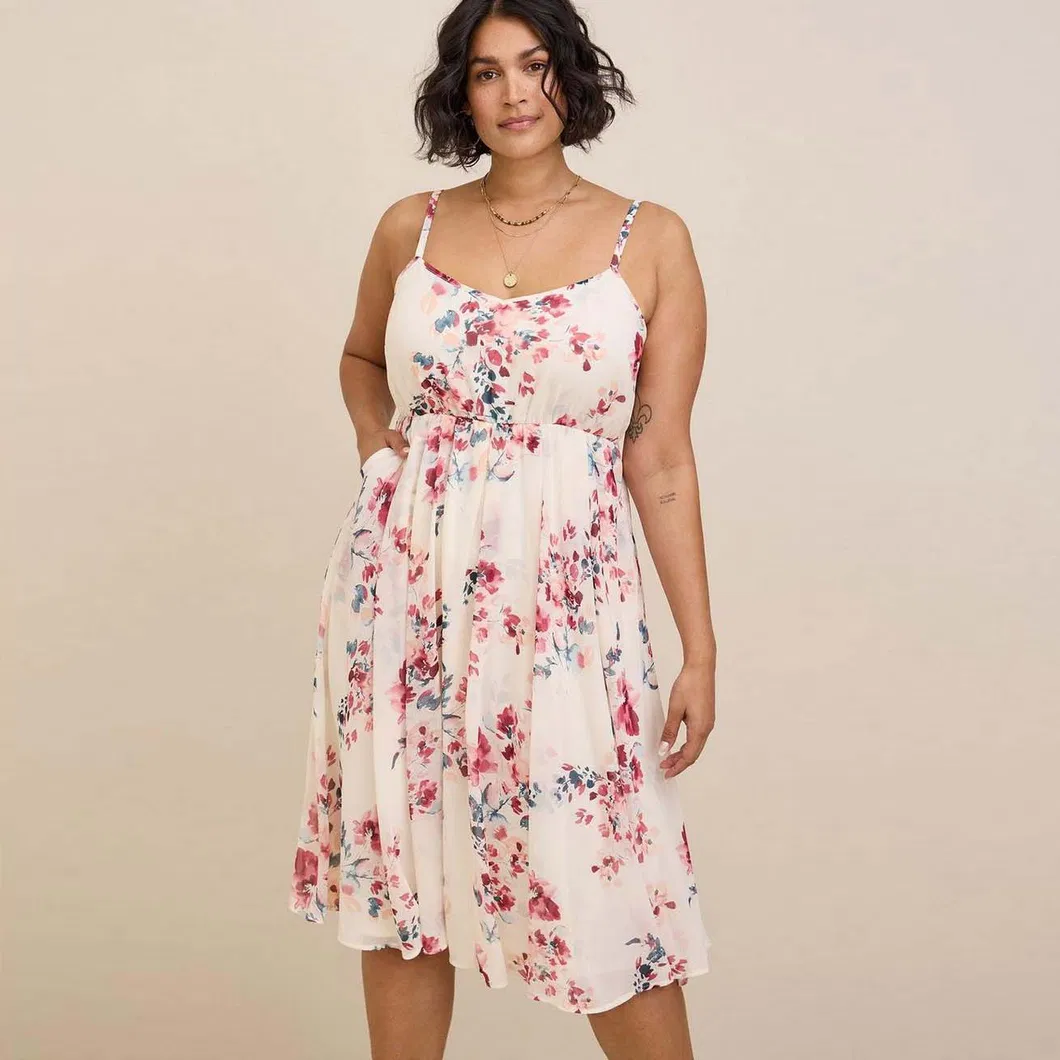 Vestido midi slip floral de cintura alta slim casual de moda personalizado de fábrica