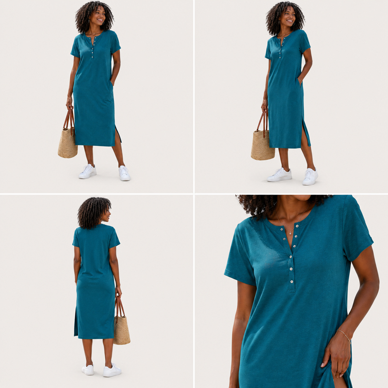 Fornecedor de Vestido MIDI Feminino T-Shirt OEM, Vestido Casual Inteligente para Escritório e Deslocamento Diário