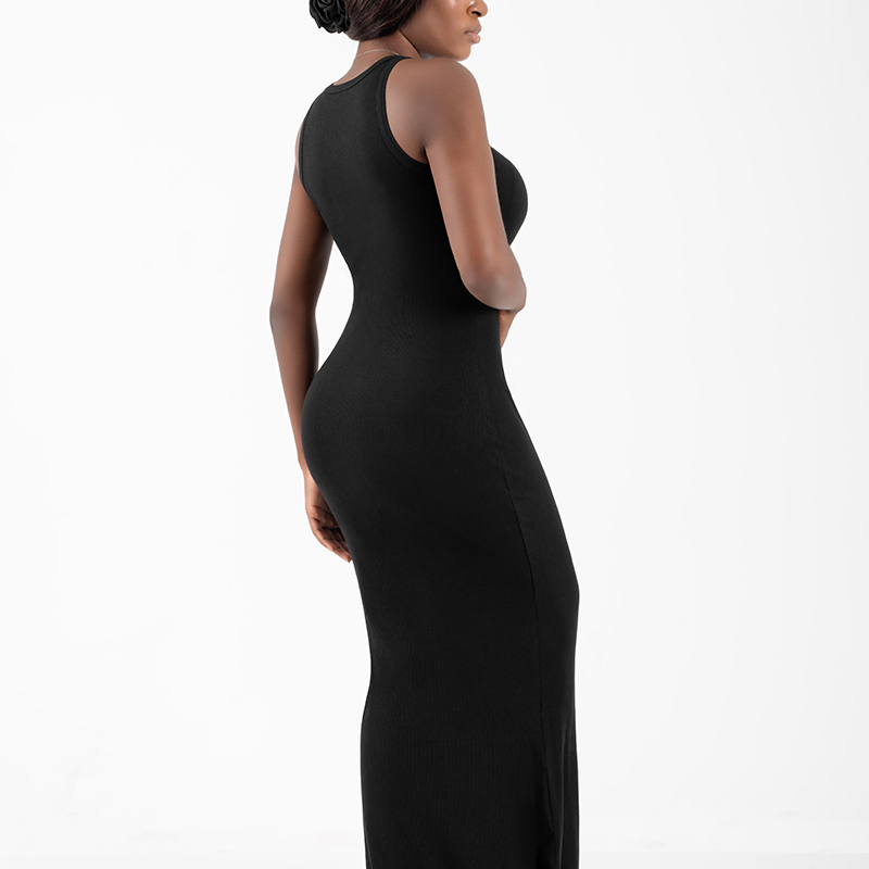 Vestido Maxi Casual Sem Mangas em Malha Ribana para Mulheres