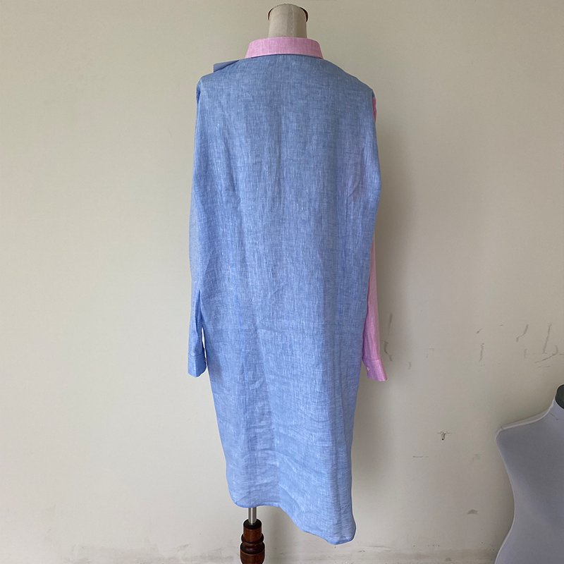 Vestido Casual de Malha com Manga Longa e Gola Reversa para Mulheres