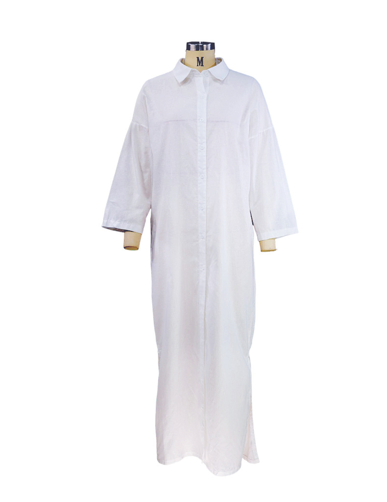 Camisa de algodão casual de manga curta, estilo de praia de verão, cor sólida, comprimento da moda, vestido feminino de alta qualidade