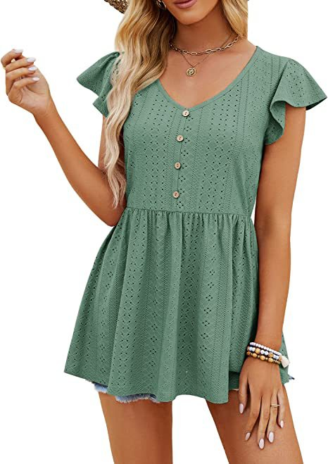 2023 Vestido Curto Casual Slim com Decote em V, Botões e Renda, T-Shirt Longa de Algodão Solta para o Verão, Tricô Jacquard para Mulheres