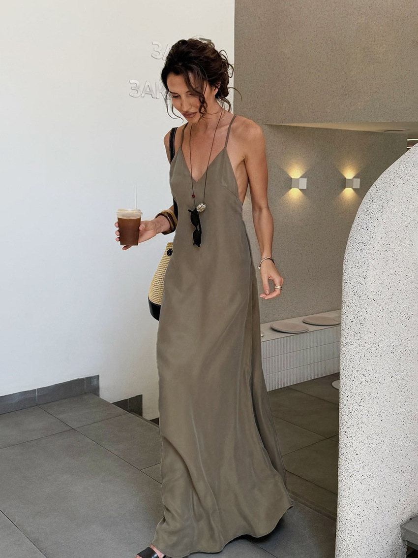 Vestido Maxi Liso com Alças Finas Casual Solto Longo