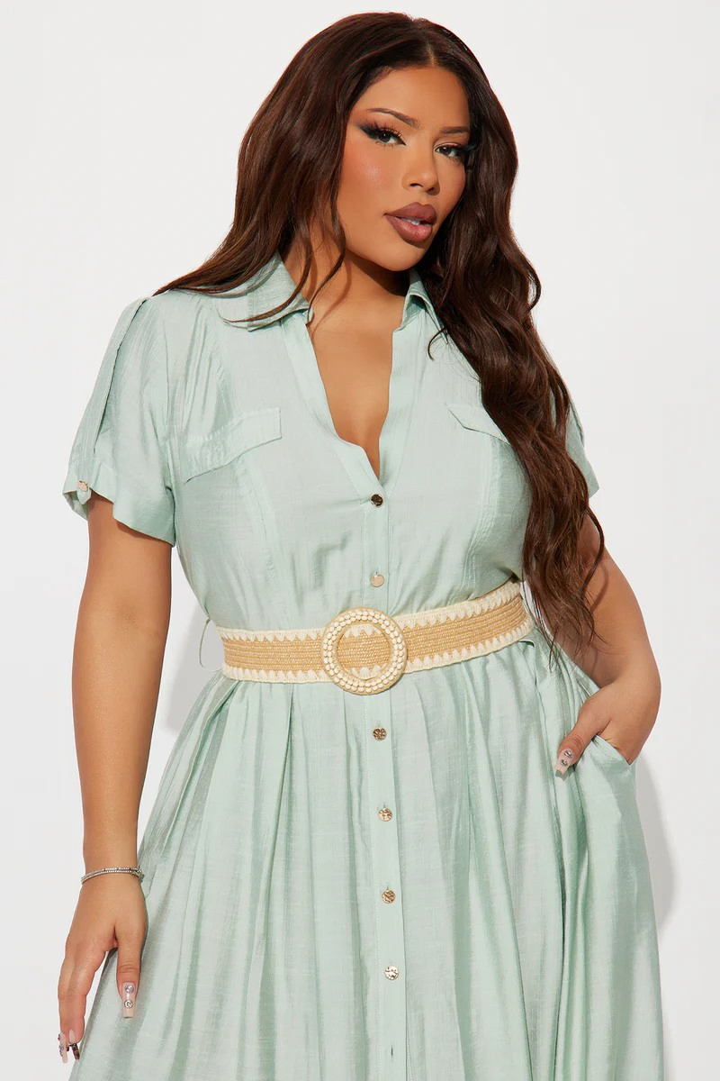 Vestido Maxi de Camisa de Seda para Mulheres com Gola, Manga Curta com Bolsos no Peito, Frente com Botões e Fenda Alta, Vestido Longo Fluido com Cinto Combinar para Férias e Uso Casual