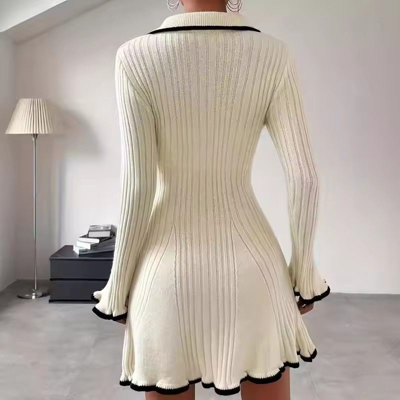 Vestido Elegante de Tricô para Mulheres, Suéter de Manga Longa, Malha de Inverno, Suéter de Botão, Vestidos Casuais para Mulheres