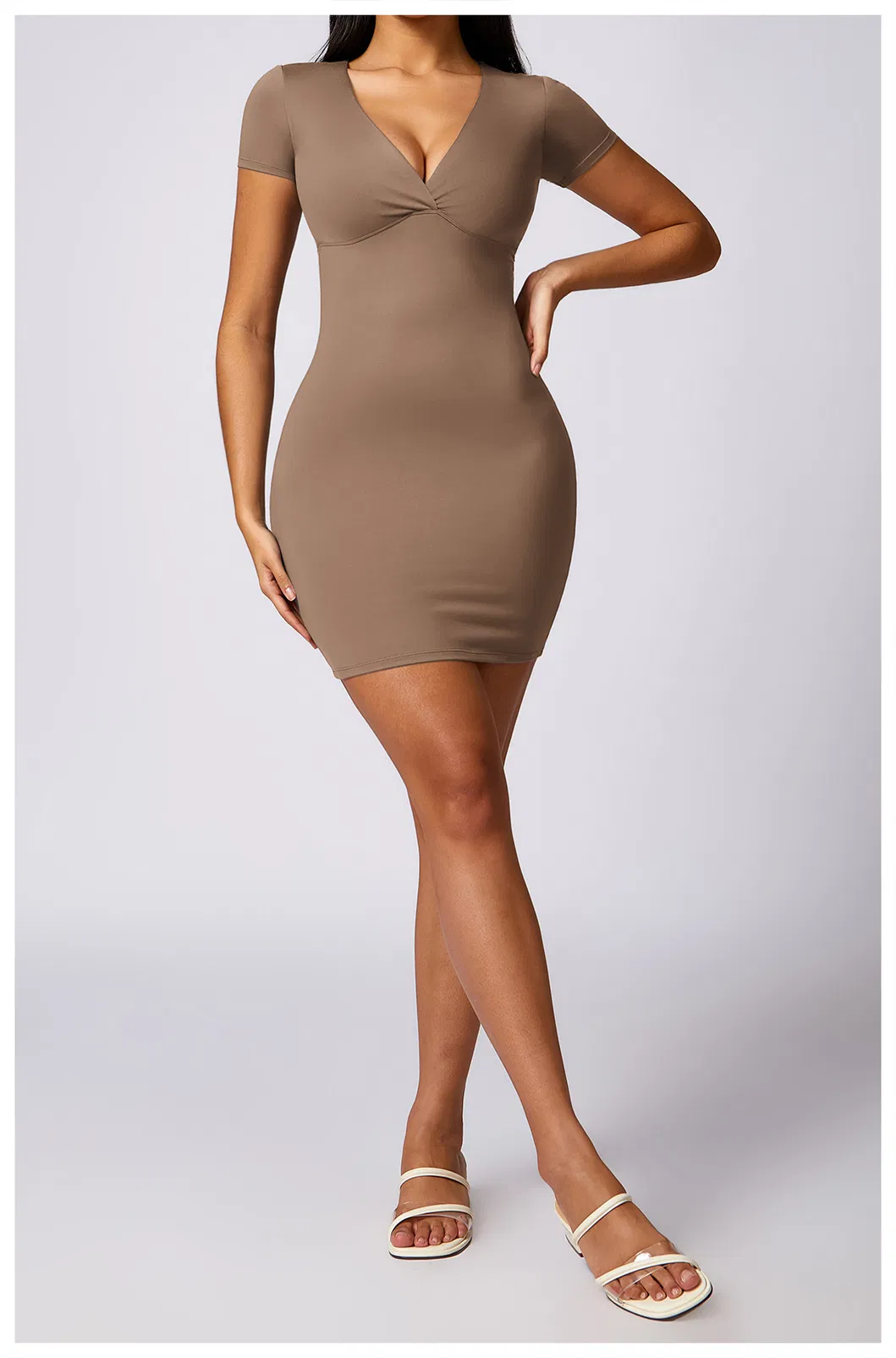 Vestido Casual Justo com Pacote Slim-Fit, Manga Curta, Estilo Esportivo