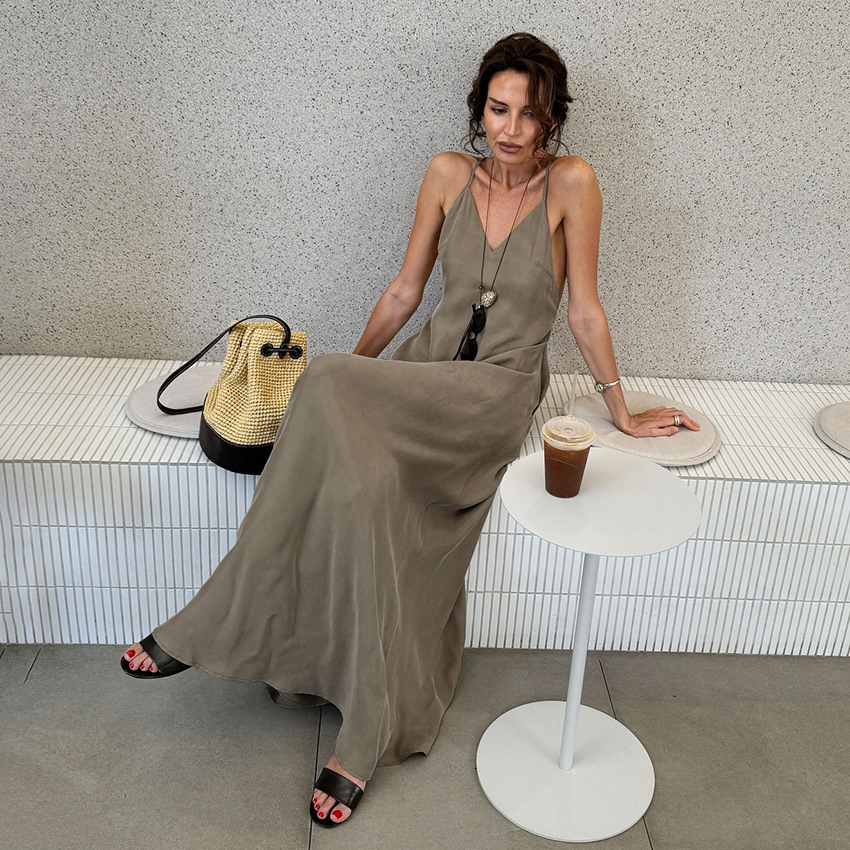 Vestido Maxi Liso com Alças Finas Casual Solto Longo