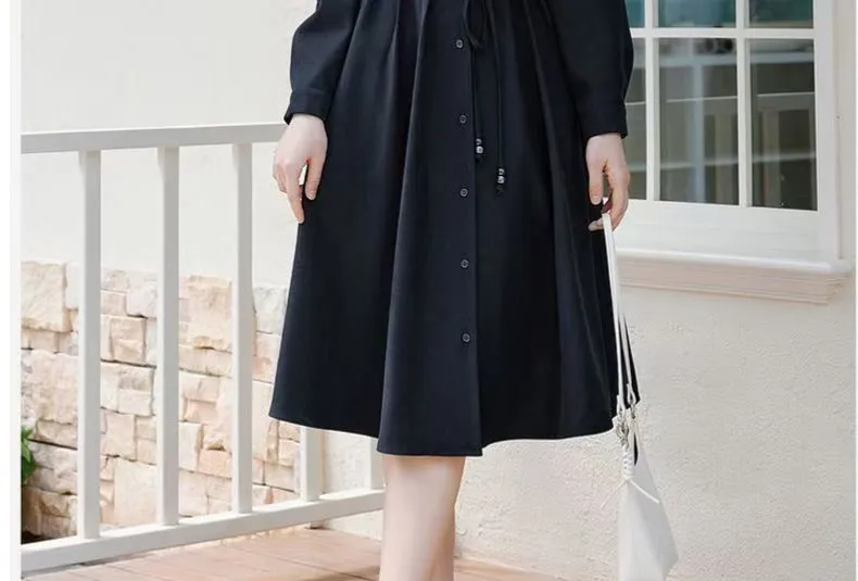 Novo Estilo Estilo Francês Blusa Vestido Casual de Manga Longa com Gola Ajustada para o Dia