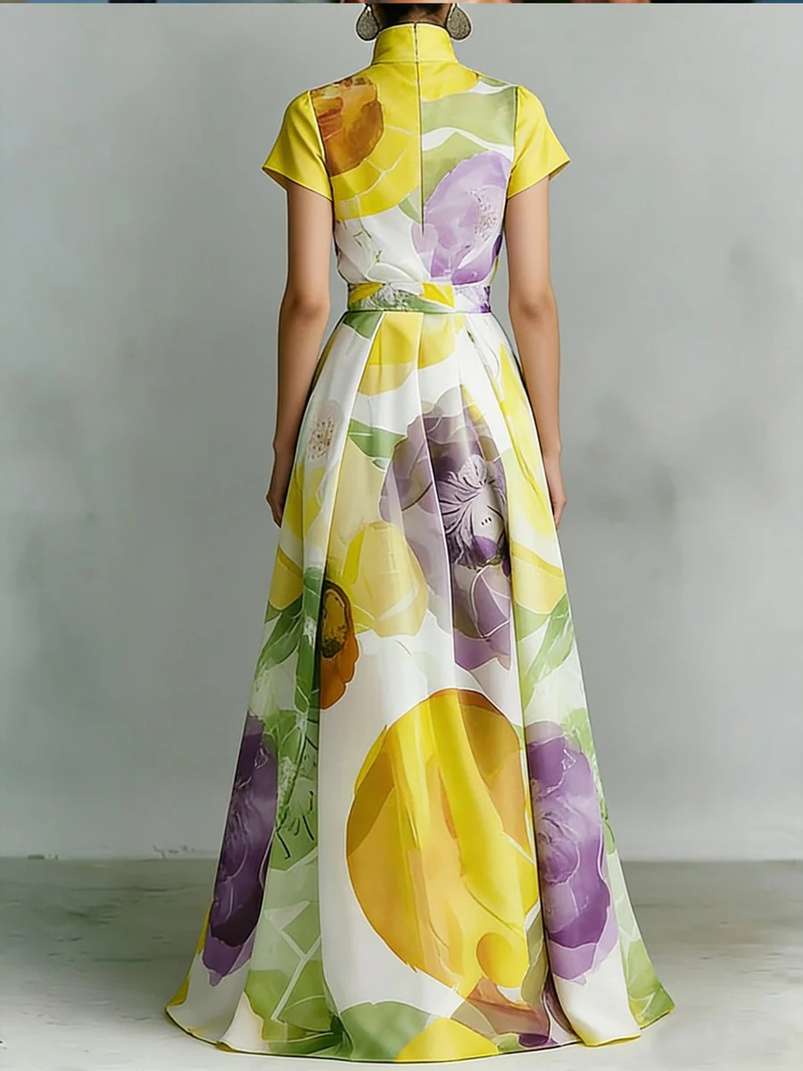 Vestido Maxi Floral Elegante Lavável à Máquina para Saídas Casuais Diárias