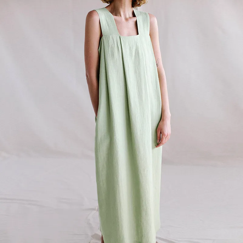 Vestido de linho e algodão solto e estiloso personalizado para uso casual
