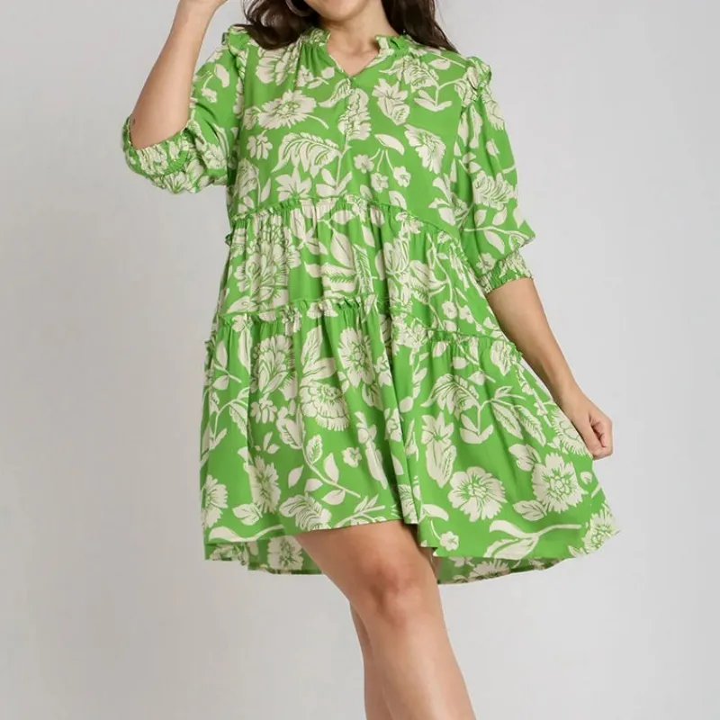 Vestido Mini Camadas Múltiplas Estampado Boho Personalizado de Atacado Alta Qualidade Respirável em Rayon Casual